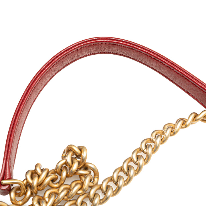 Paris Cosmopolite Medium Chevron Lambskin Bucket Bag Red - Gaby Paris