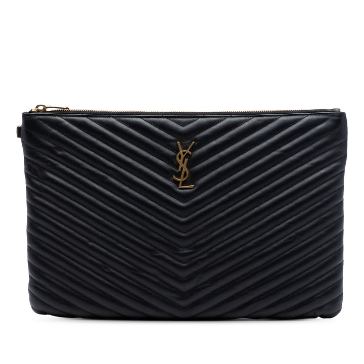 Saint Laurent Matelassé Chevron Cuir Monogram Document Holder