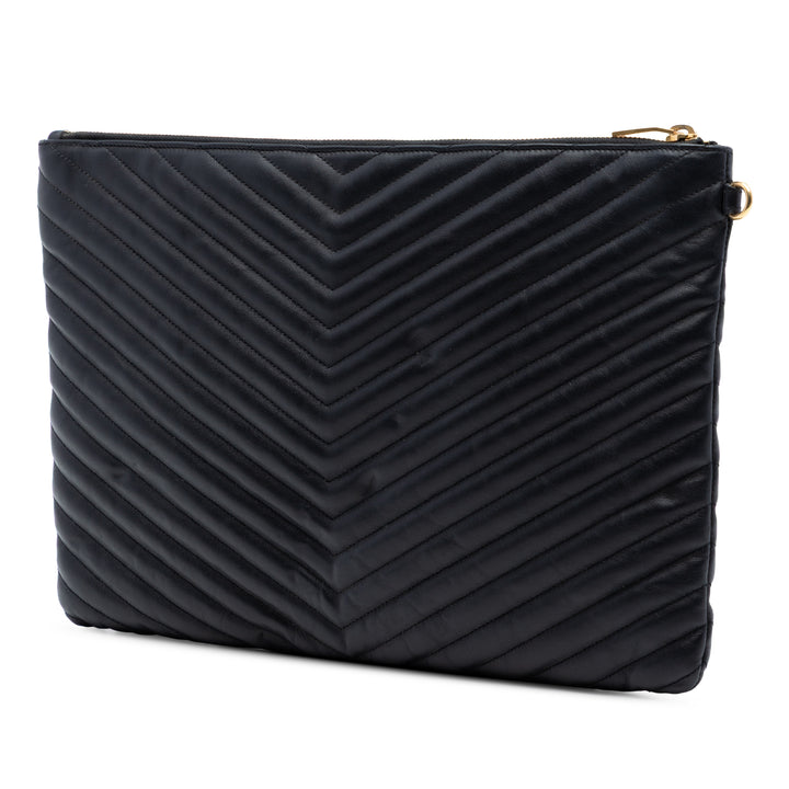 Saint Laurent Matelassé Chevron Cuir Monogram Document Holder