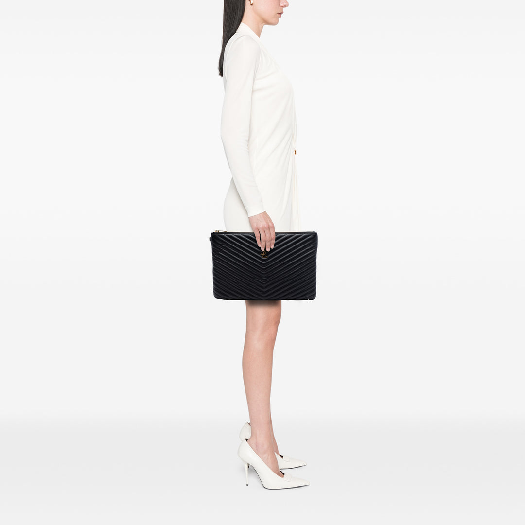 Saint Laurent Matelassé Chevron Cuir Monogram Document Holder
