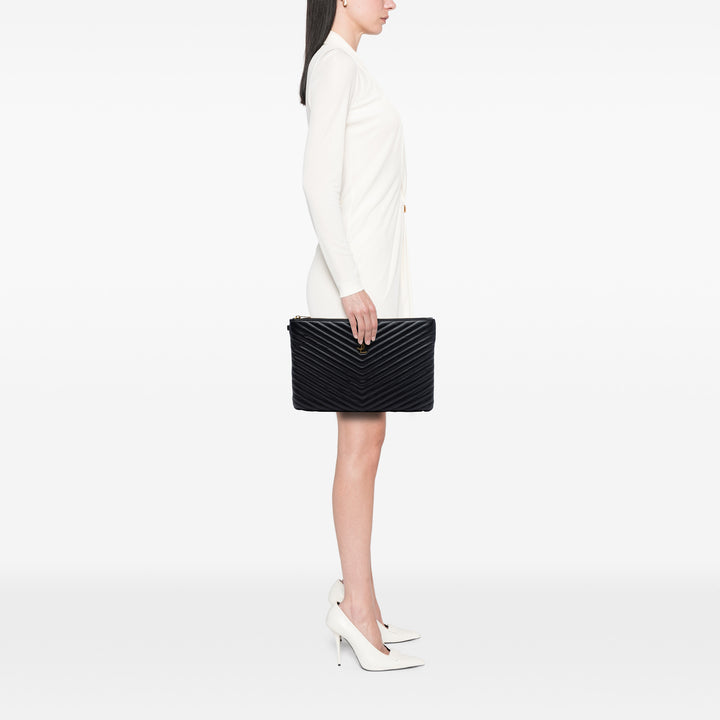 Saint Laurent Matelassé Chevron Cuir Monogram Document Holder