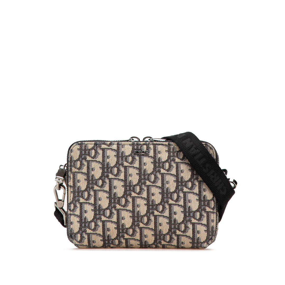 Oblique Canvas Zipped Pouch with Strap Blue - Gaby Paris