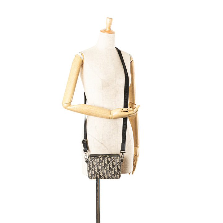 Oblique Canvas Zipped Pouch with Strap Blue - Gaby Paris