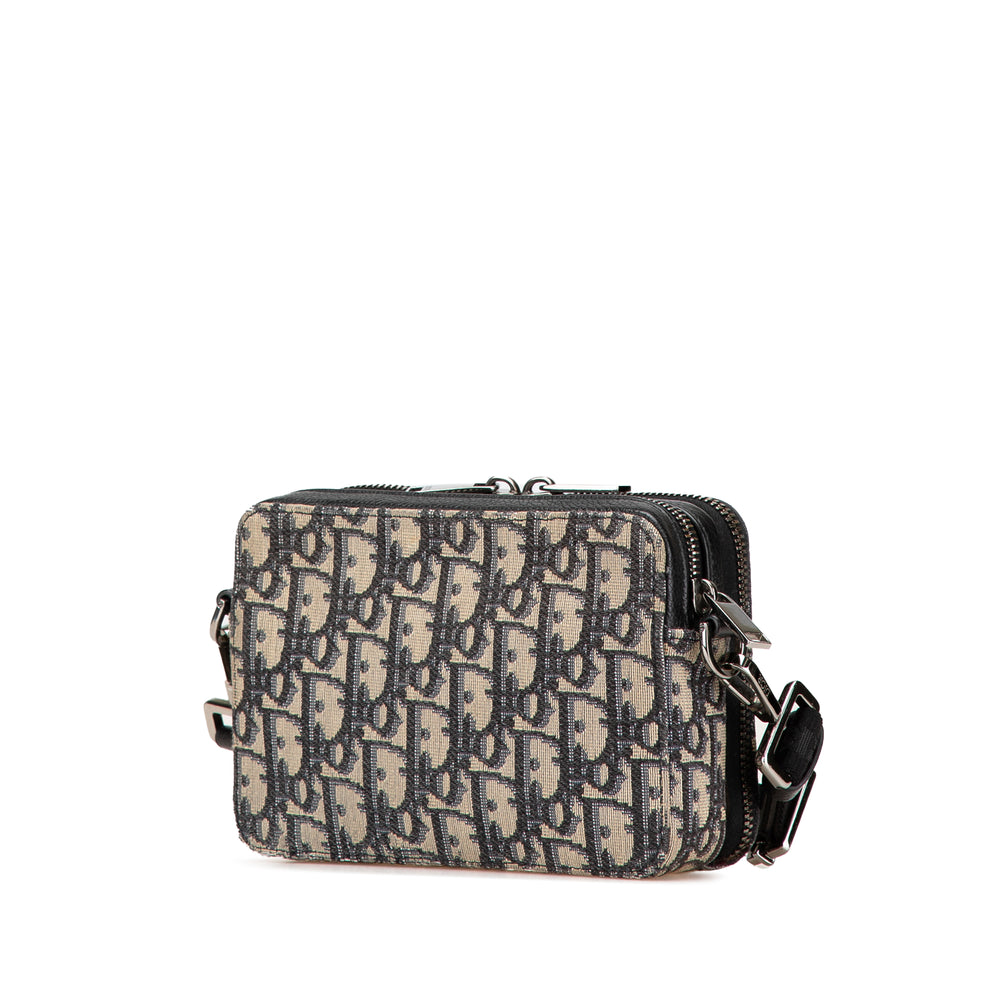 Oblique Canvas Zipped Pouch with Strap Blue - Gaby Paris
