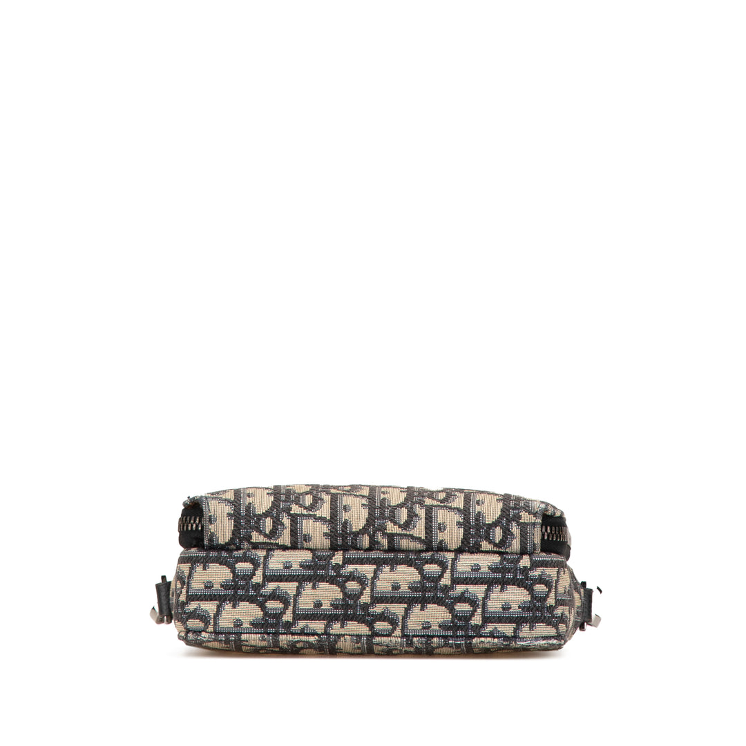 Oblique Canvas Zipped Pouch with Strap Blue - Gaby Paris