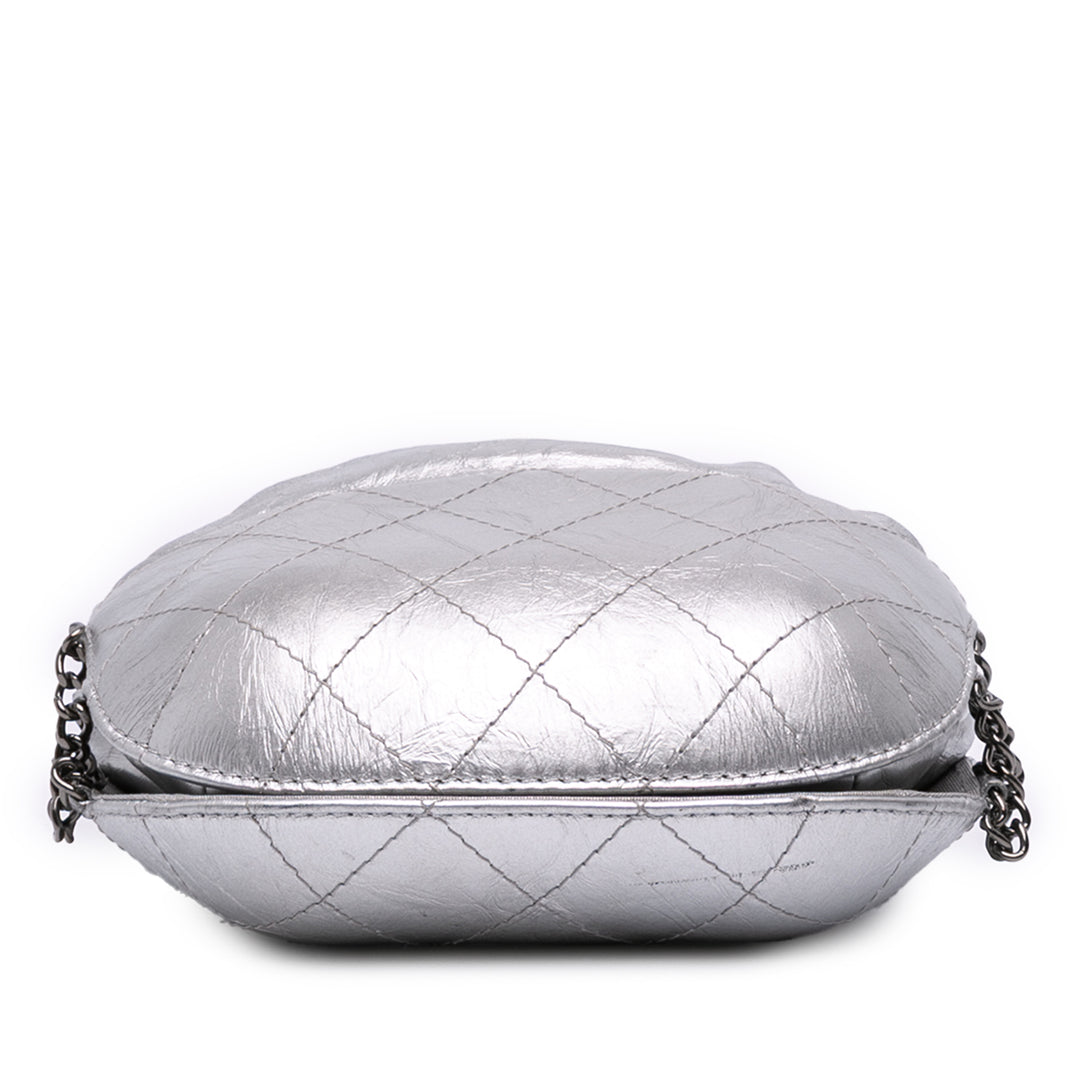 Small Quilted Metallic Aged Calfskin Gabrielle Bucket Bag Silver - Gaby Paris