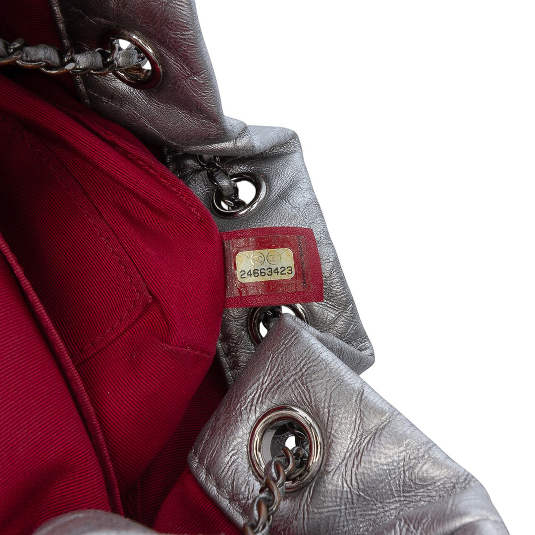 Small Quilted Metallic Aged Calfskin Gabrielle Bucket Bag Silver - Gaby Paris