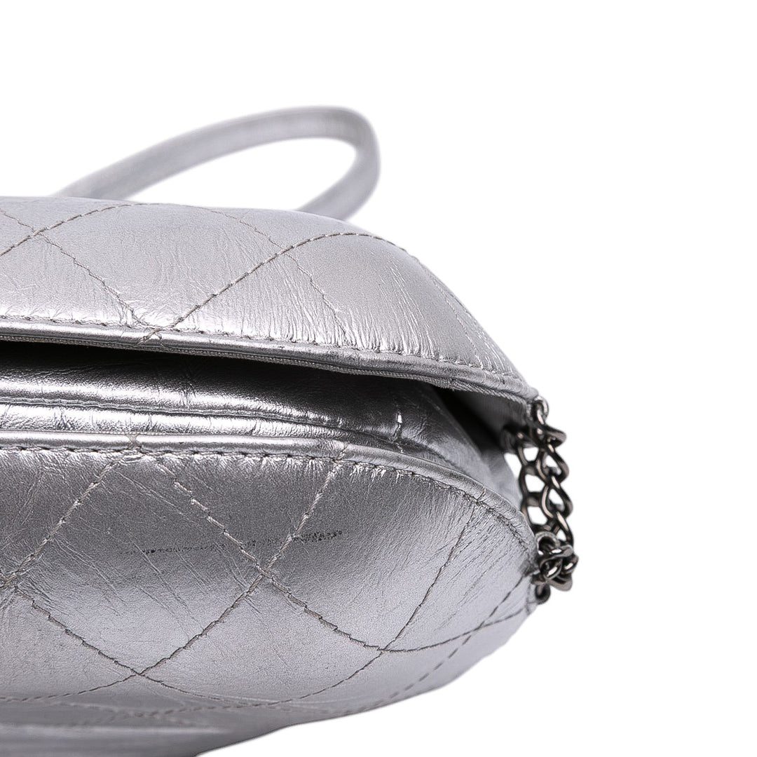 Small Quilted Metallic Aged Calfskin Gabrielle Bucket Bag Silver - Gaby Paris