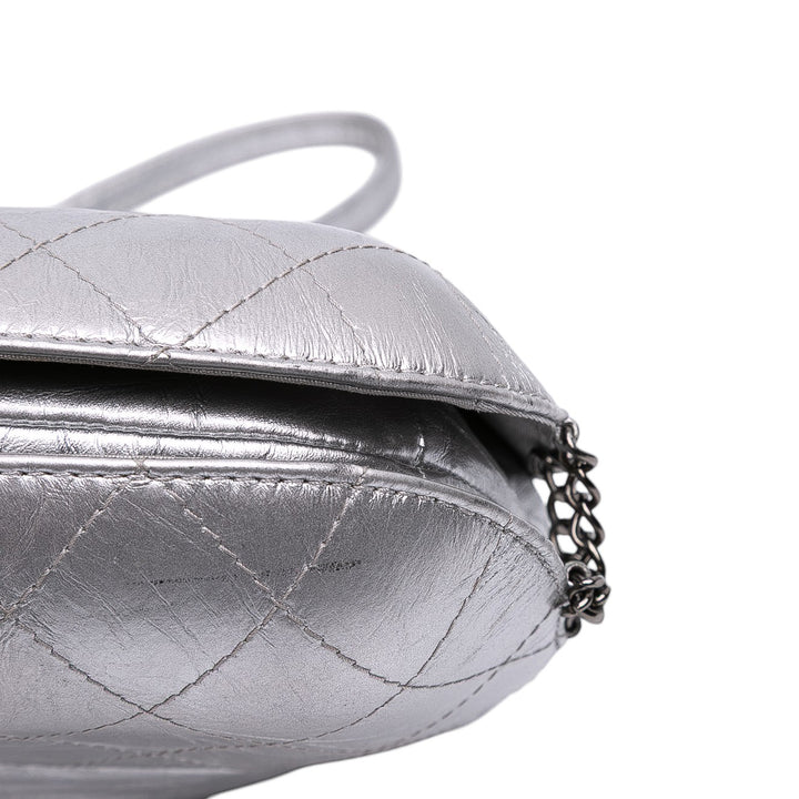 Small Quilted Metallic Aged Calfskin Gabrielle Bucket Bag Silver - Gaby Paris