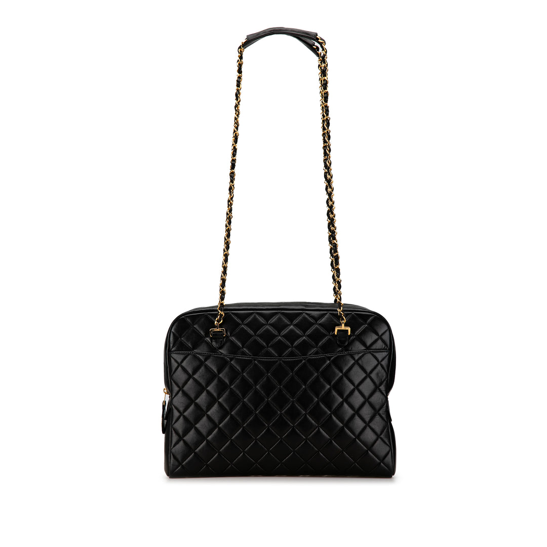Quilted Lambskin Chain Shoulder Bag Black - Gaby Paris