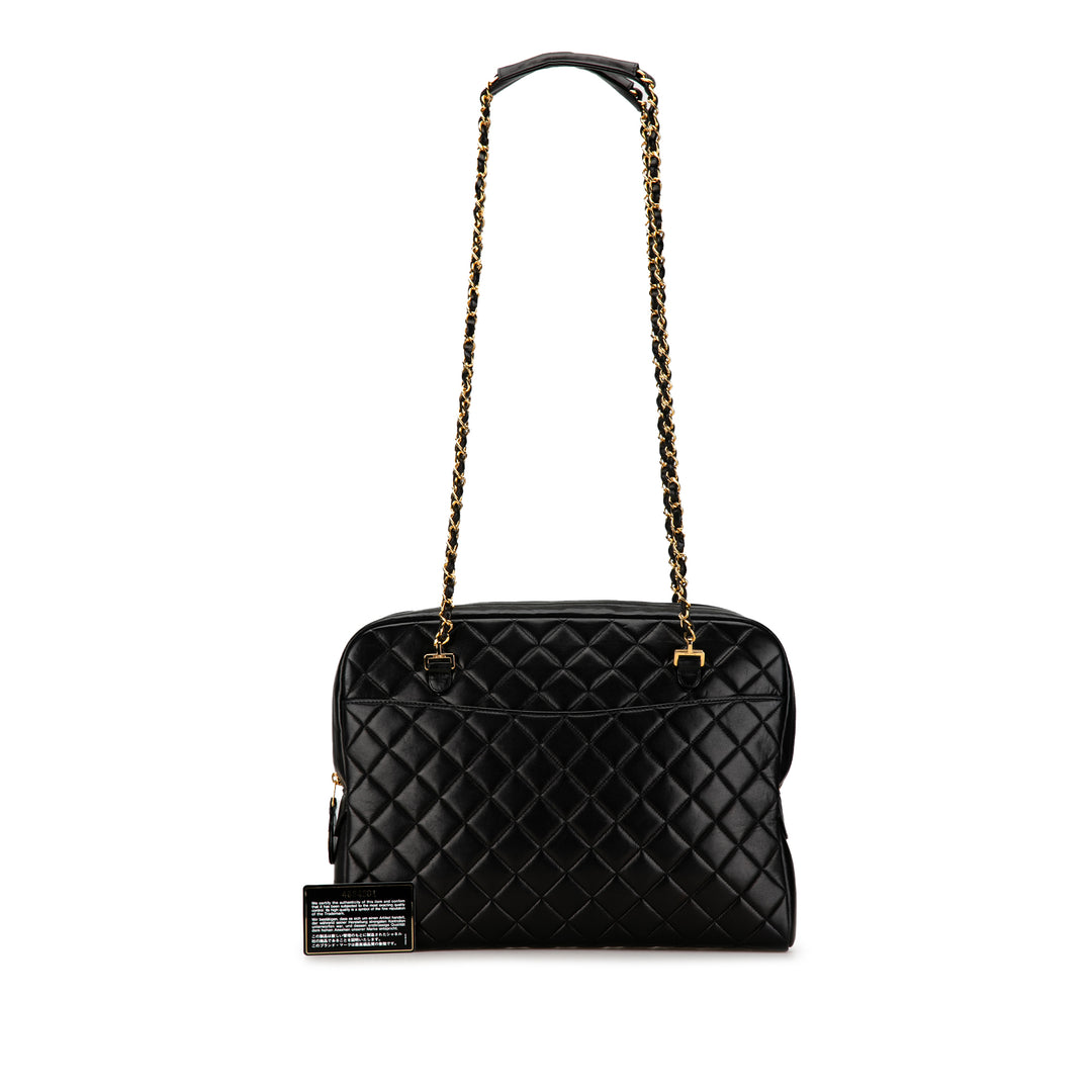 Quilted Lambskin Chain Shoulder Bag Black - Gaby Paris