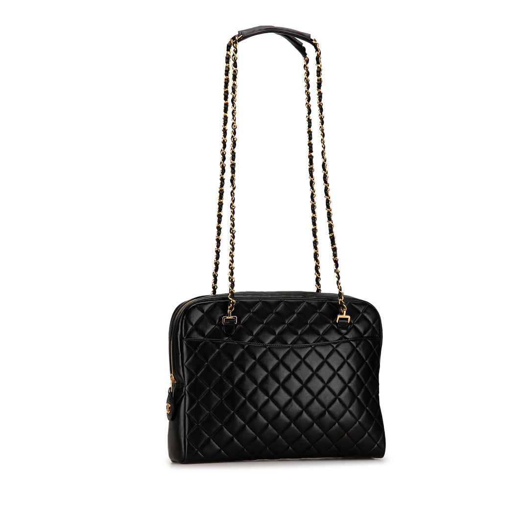 Quilted Lambskin Chain Shoulder Bag Black - Gaby Paris
