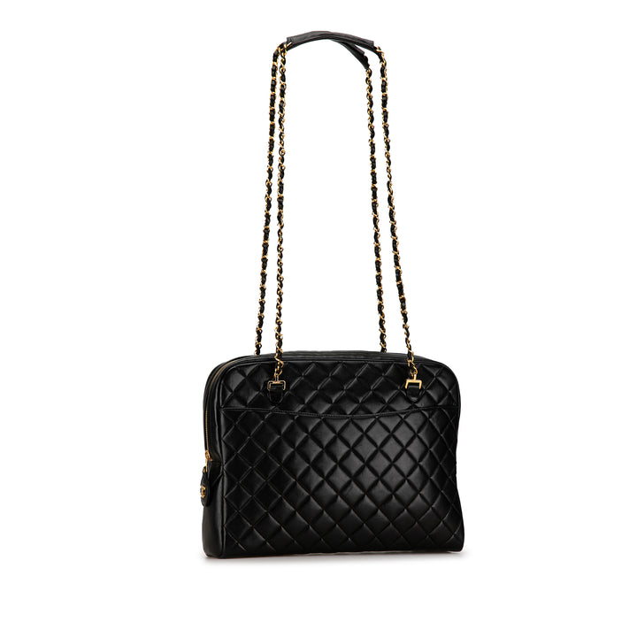 Quilted Lambskin Chain Shoulder Bag Black - Gaby Paris