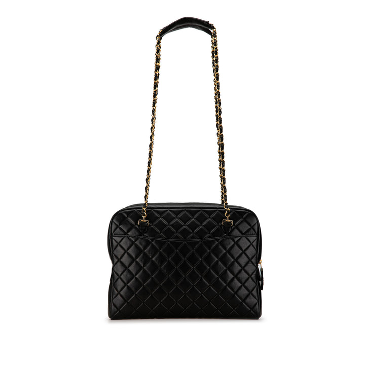 Quilted Lambskin Chain Shoulder Bag Black - Gaby Paris
