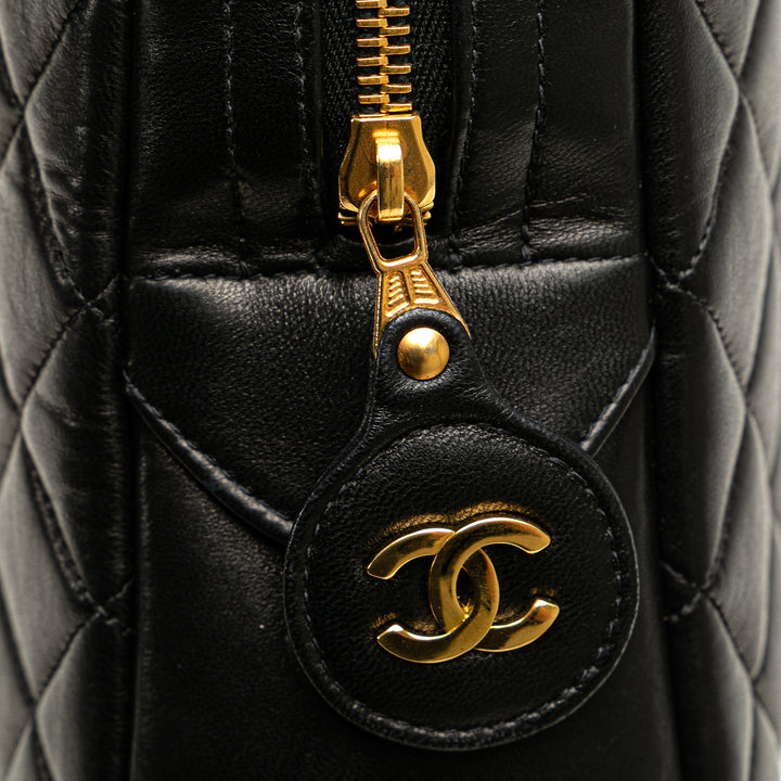 Quilted Lambskin Chain Shoulder Bag Black - Gaby Paris