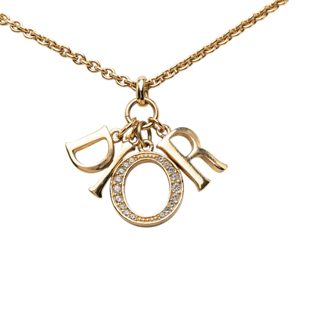 Dior plaqué Strass Logo Pendant Collier