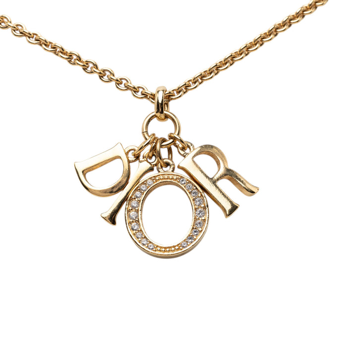 Dior plaqué Strass Logo Pendant Collier