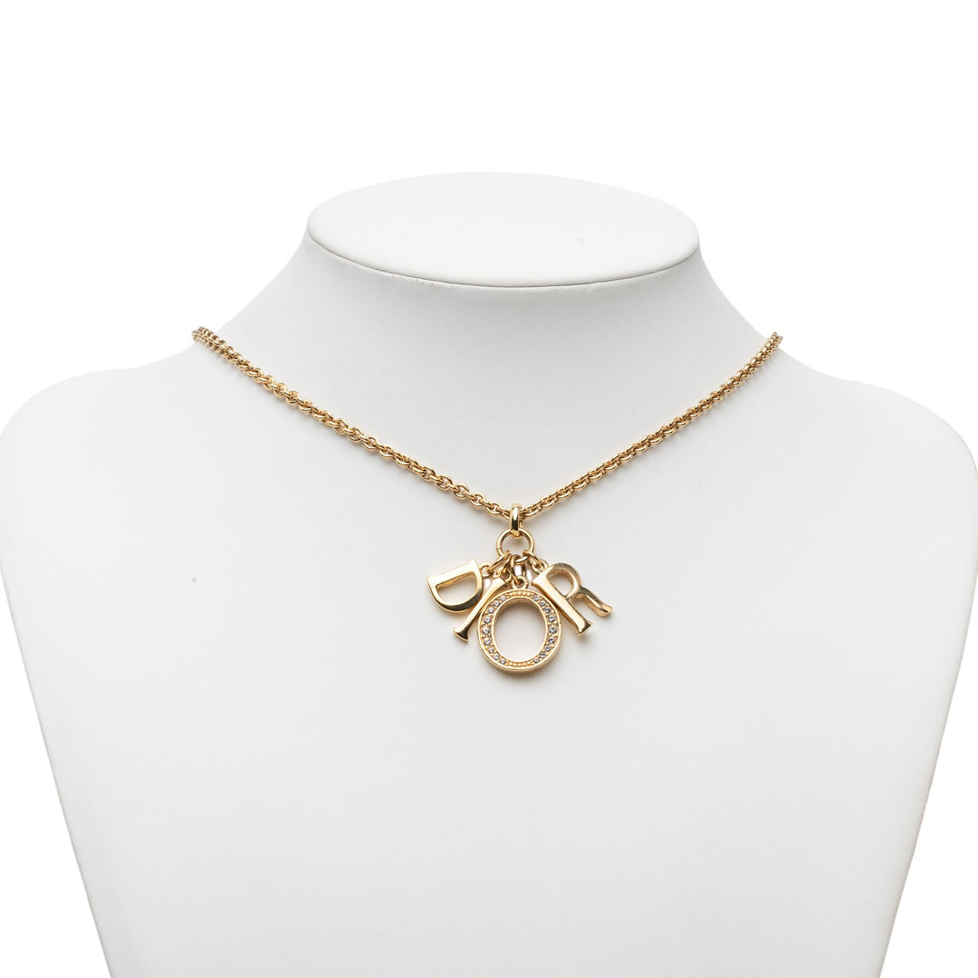 Dior plaqué Strass Logo Pendant Collier