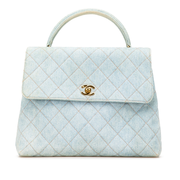 Denim Kelly Top Handle Bag Blue - Gaby Paris