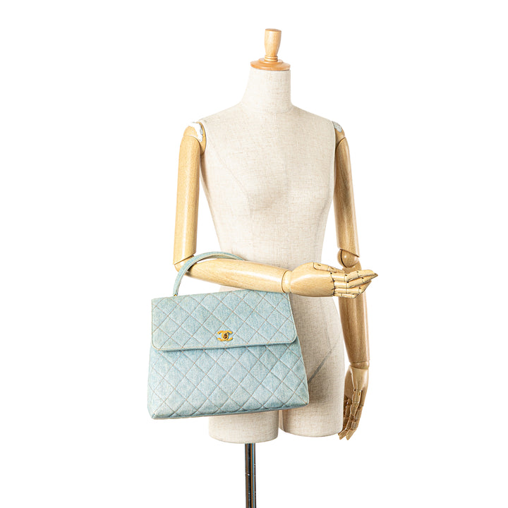 Denim Kelly Top Handle Bag Blue - Gaby Paris
