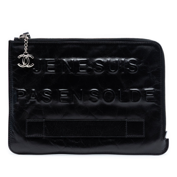 Chanel Distressed Je Ne Suis Pas En Solde Pochette Cuir de veau vieilli