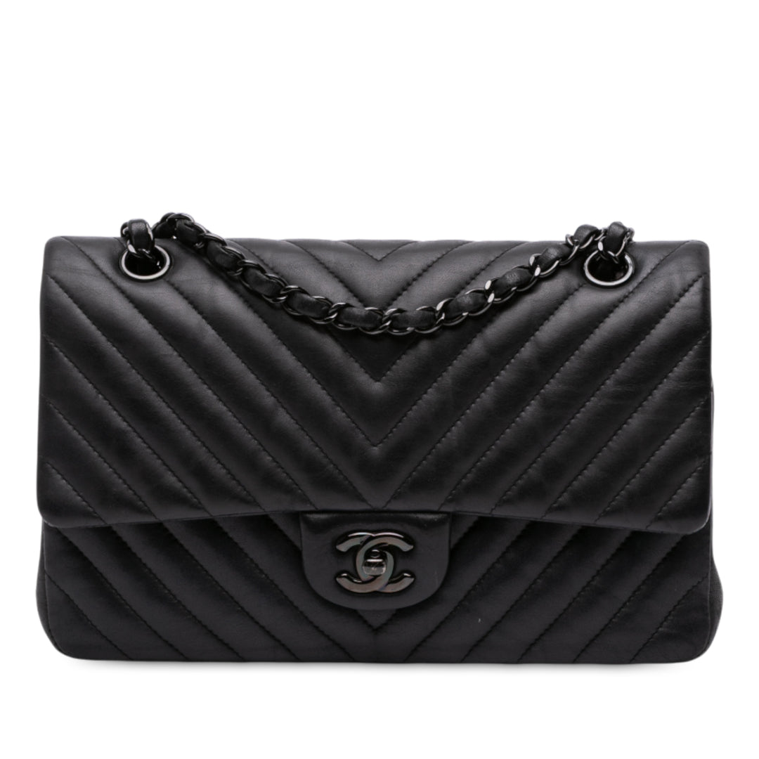 Chanel Medium Classic Chevron Cuir d’agneau Double rabat Noir – GABY PARIS Authentique