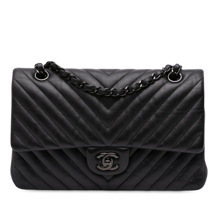 Chanel Medium Classic Chevron Cuir d’agneau Double rabat Noir – GABY PARIS Authentique