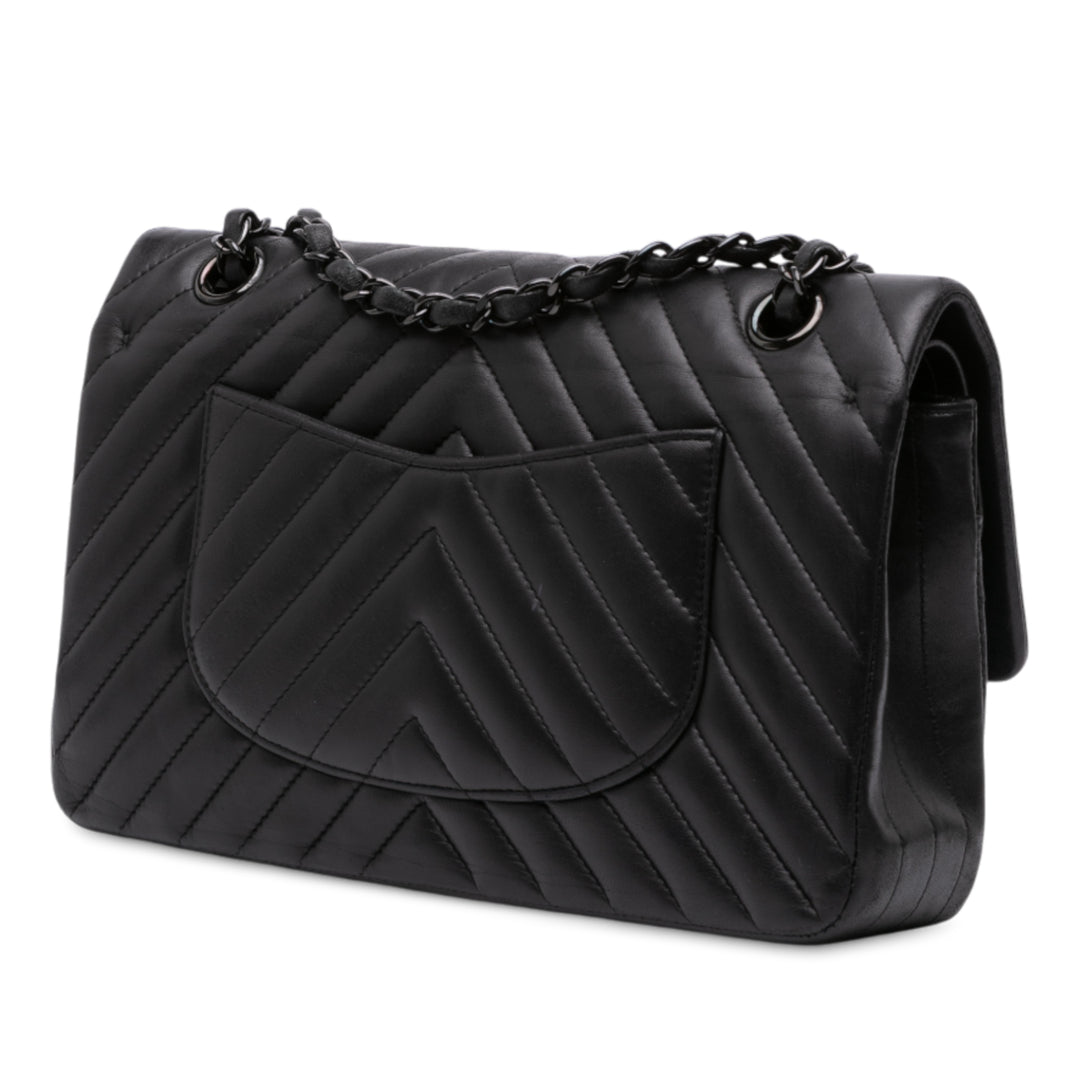 Chanel Medium Classic Chevron Cuir d’agneau Double rabat Noir – GABY PARIS Authentique