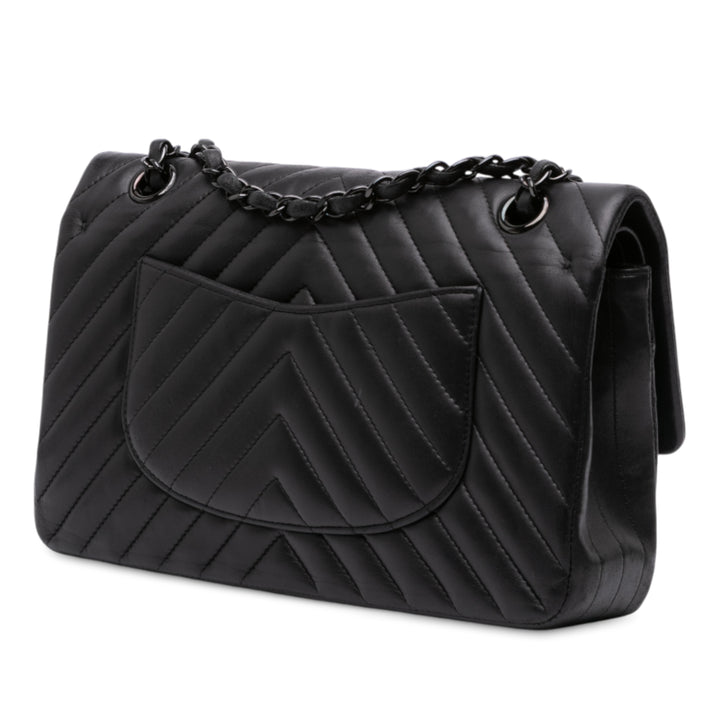 Chanel Medium Classic Chevron Cuir d’agneau Double rabat Noir – GABY PARIS Authentique