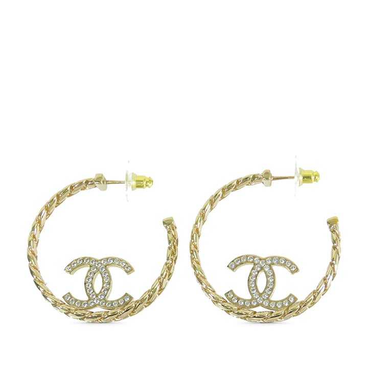 Chanel CC plaqué Cristal Chain Hoop Boucle d’oreilles