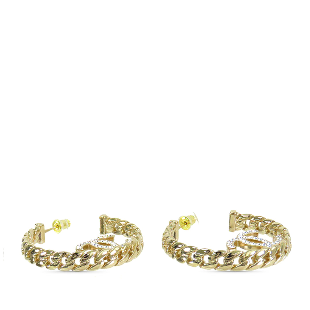 Chanel CC plaqué Cristal Chain Hoop Boucle d’oreilles