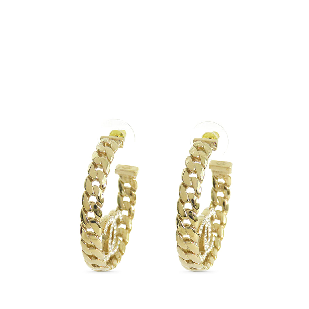 Chanel CC plaqué Cristal Chain Hoop Boucle d’oreilles