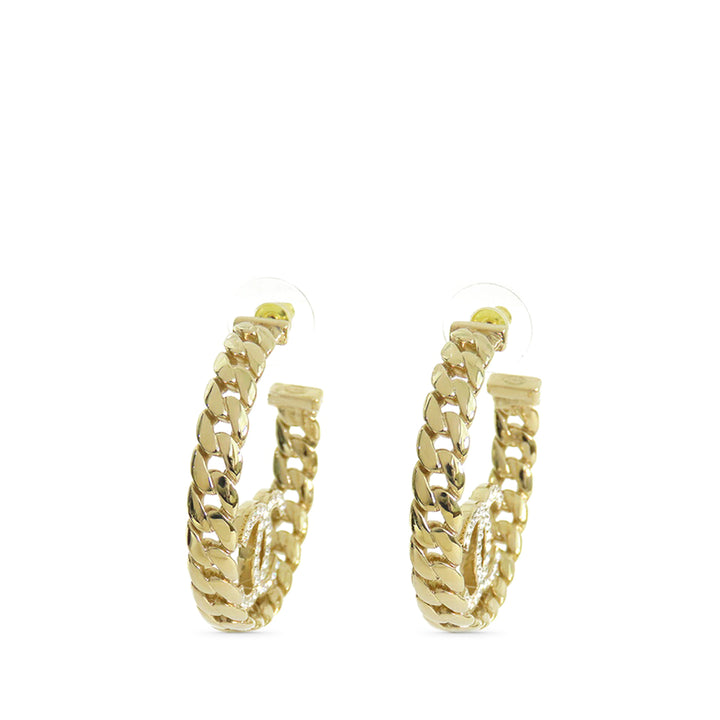 Chanel CC plaqué Cristal Chain Hoop Boucle d’oreilles