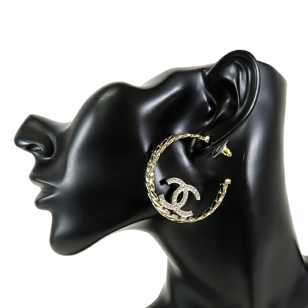 Chanel CC plaqué Cristal Chain Hoop Boucle d’oreilles