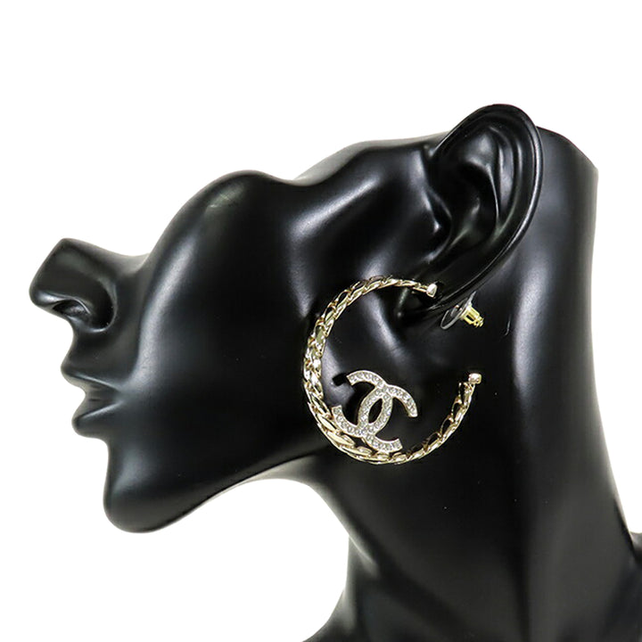 Chanel CC plaqué Cristal Chain Hoop Boucle d’oreilles