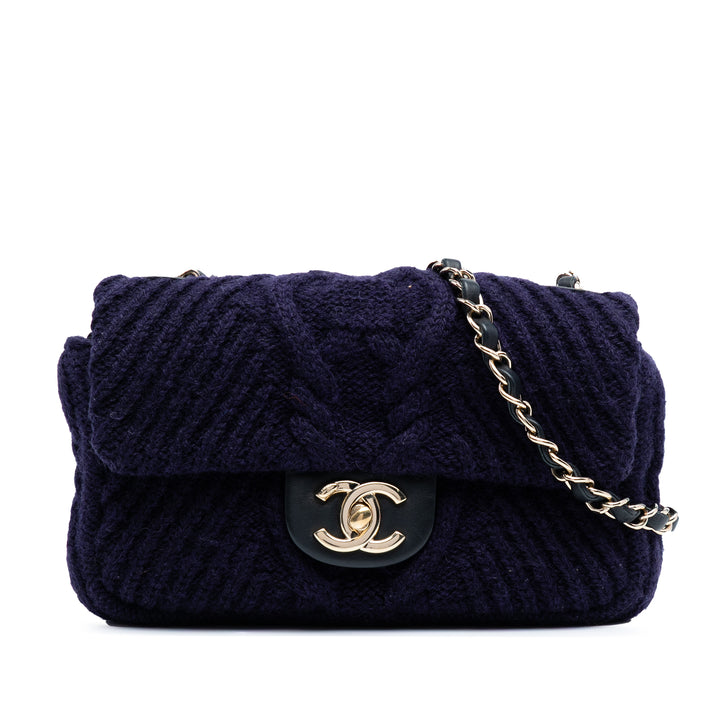 Chanel Small Paris Hamburg Cable Knit Flap Bleu