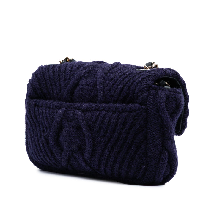 Chanel Small Paris Hamburg Cable Knit Flap Bleu