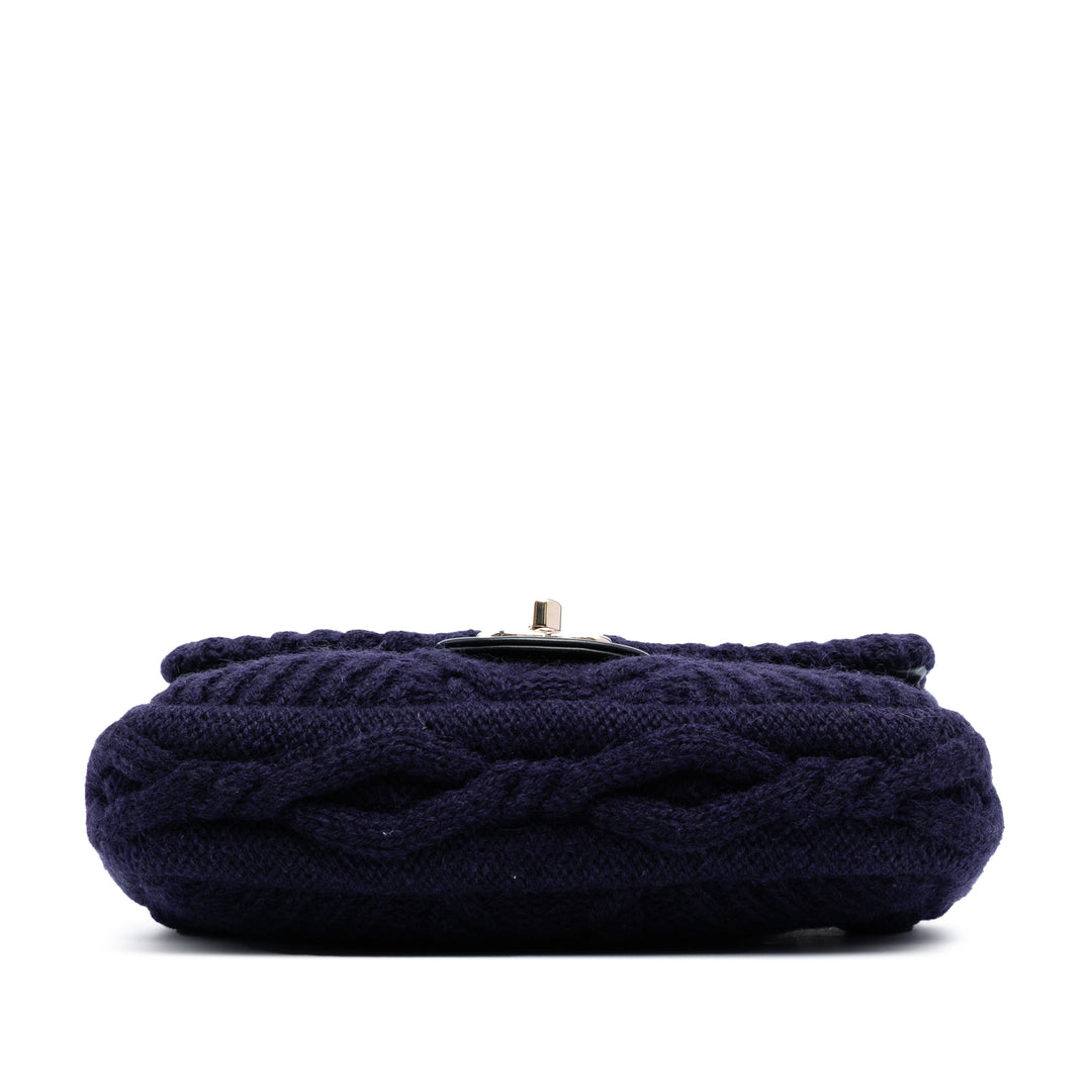 Chanel Small Paris Hamburg Cable Knit Flap Bleu