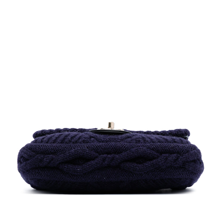 Chanel Small Paris Hamburg Cable Knit Flap Bleu