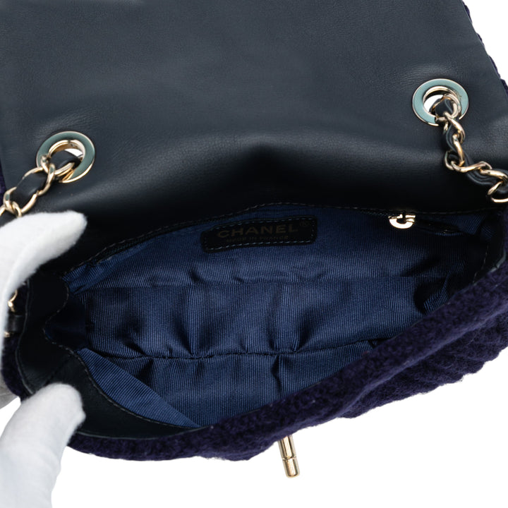 Chanel Small Paris Hamburg Cable Knit Flap Bleu