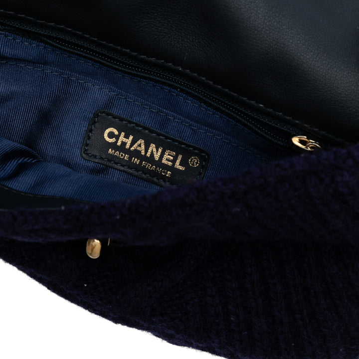 Chanel Small Paris Hamburg Cable Knit Flap Bleu