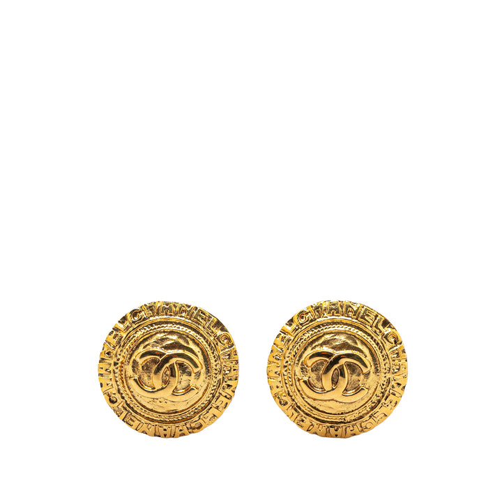 Gold Plated CC Round Clip On Earrings Gold - Gaby Paris