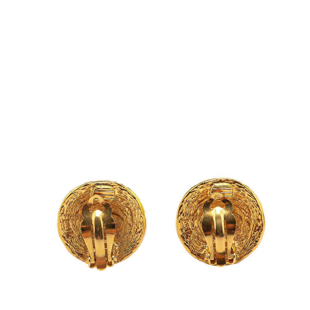 Gold Plated CC Round Clip On Earrings Gold - Gaby Paris