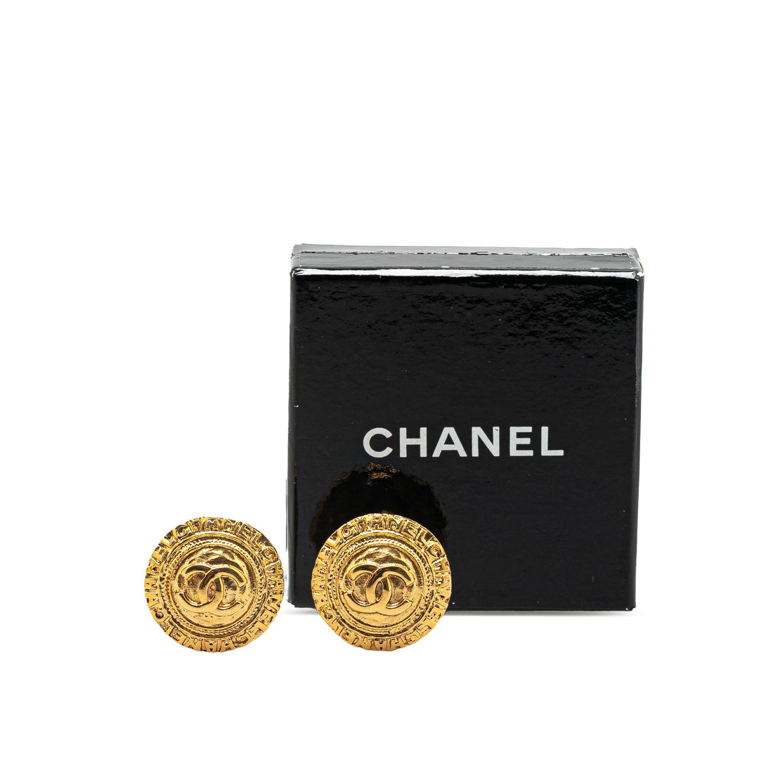 Gold Plated CC Round Clip On Earrings Gold - Gaby Paris