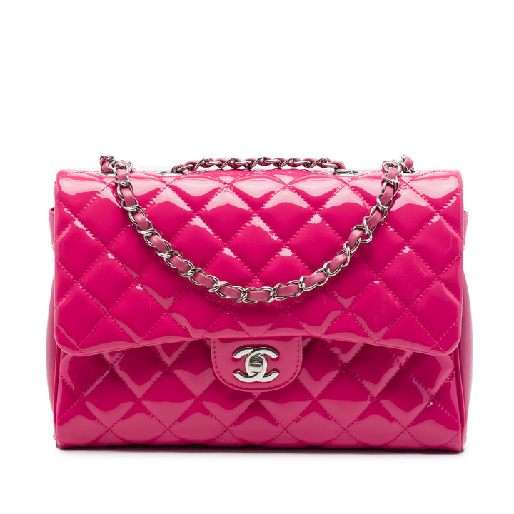 Chanel Large CC Matelassé Cuir verni Double Compartment à rabat