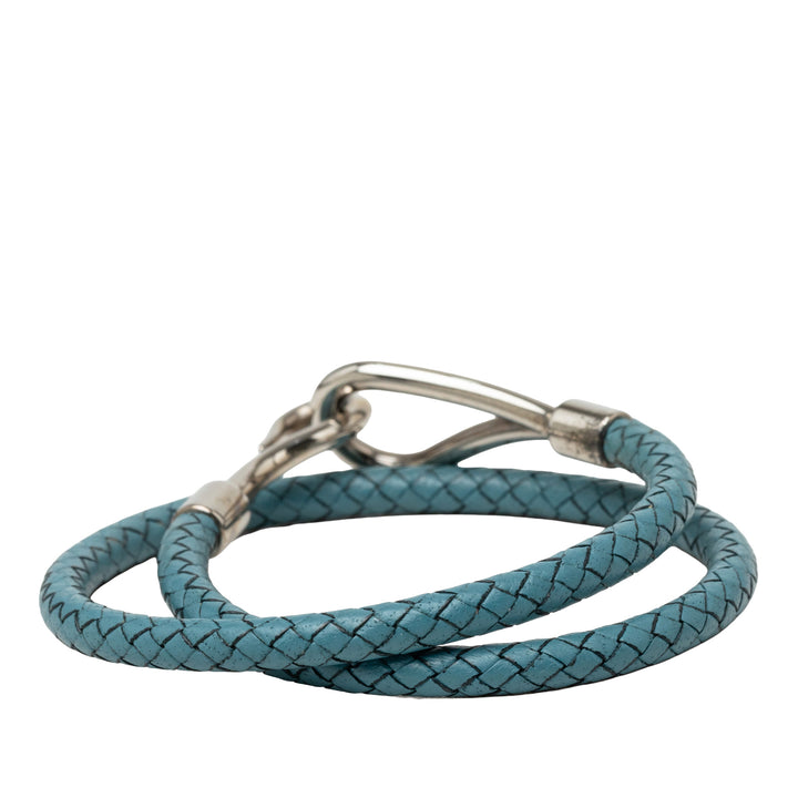 Palladium plaqué et Tissé Hook Double Tour Bracelet Jumbo Bleu