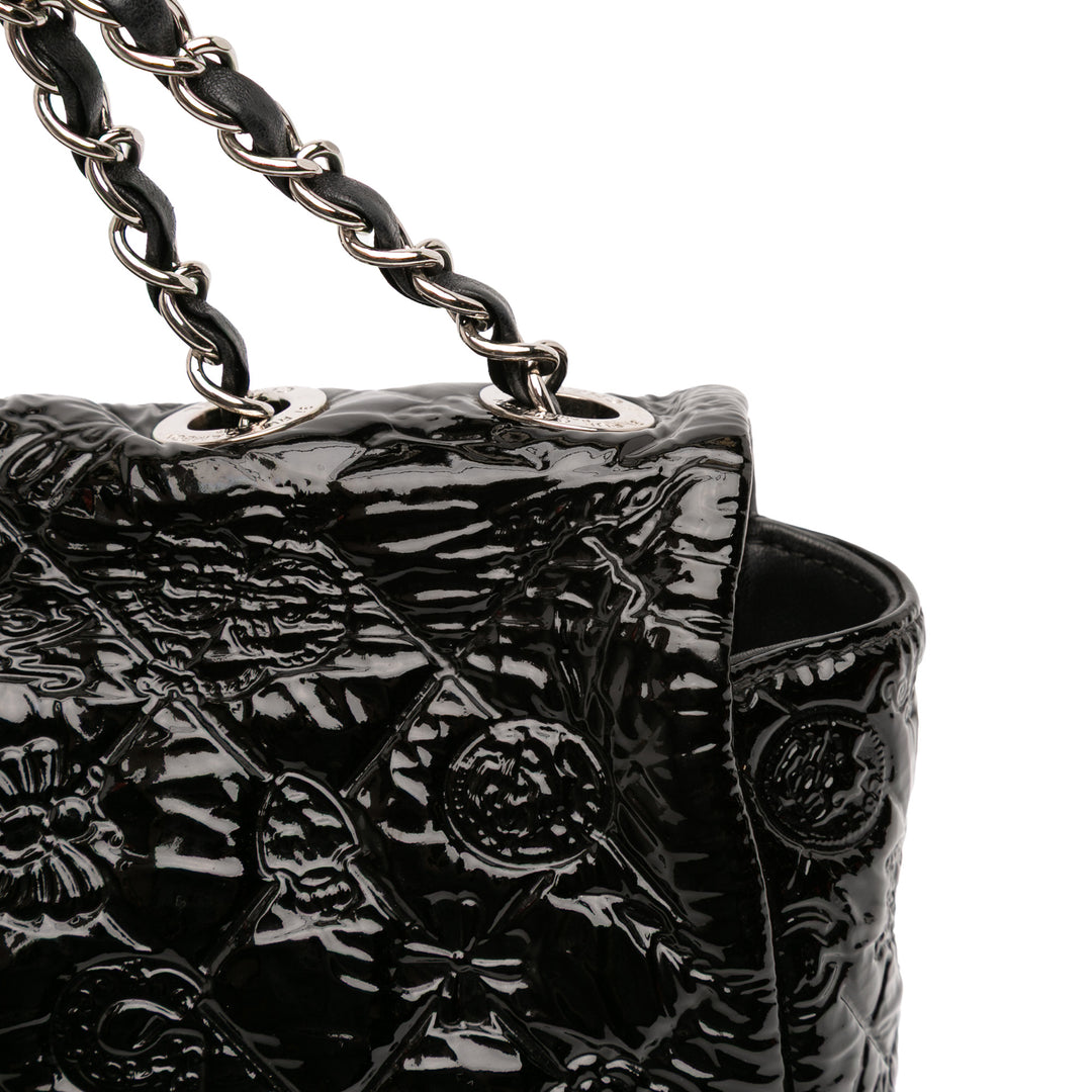 Chanel Jumbo Cuir verni embossé Lucky Symbols à rabat – GABY PARIS Authentique