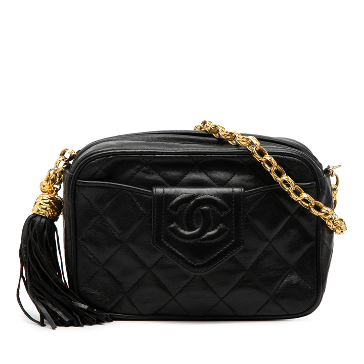 Chanel CC Matelassé Cuir d’agneau Pompon Sac caméra