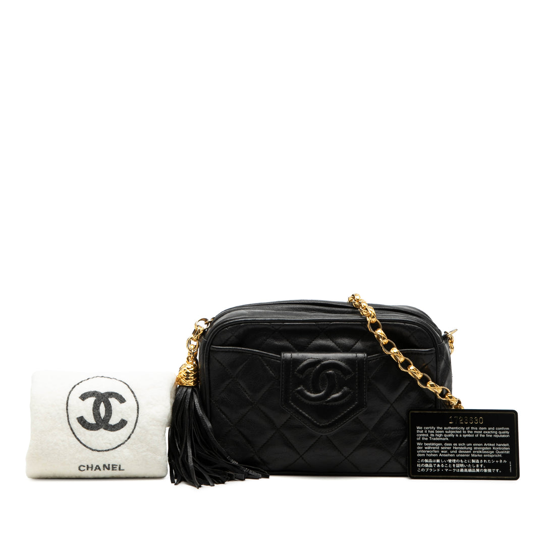 Chanel CC Matelassé Cuir d’agneau Pompon Sac caméra