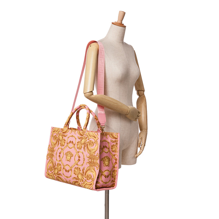 Large Canvas Medusa Baroque Print Tote Pink - Gaby Paris